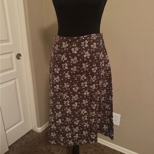 Eddie Bauer Dark Brown Floral A-Line Skirt size 10